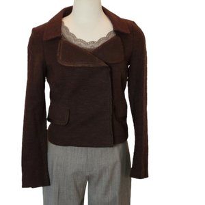Banana Republic Double Breast Moto Style Crop Jacket Brown Cotton Blend Size 6
